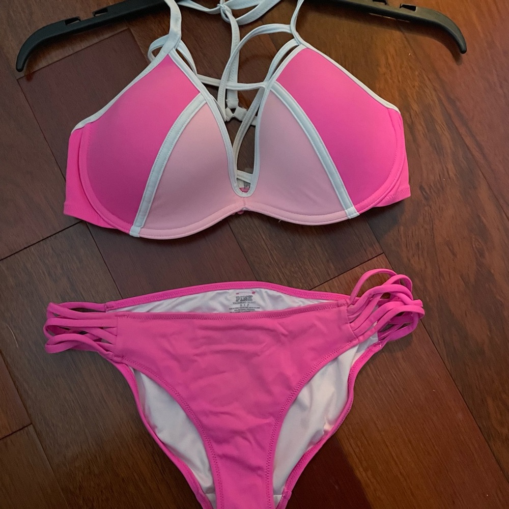 Pink two piece triangle swimsuit !